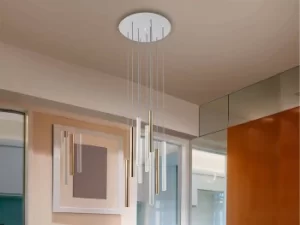 Image of Varas Integrated LED 9 Light Cluster Drop Ceiling Pendant Matt White, Gold