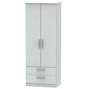 Image of Robert Dyas Fourisse Ready Assembled Tall 2-Door Wardrobe with Drawers -Grey