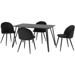 image of Seconique - Marlow Dining Set Black Marble Effect 4 Black Velvet Chairs