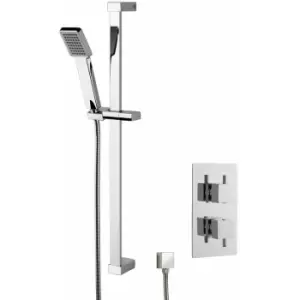 image of Twin Square Thermostatic Concealed Shower Valve with Slider Rail Kit - Chrome - Nuie