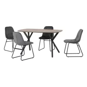 Image of Athens Rectangular Dining Table with 4 Lukas Chairs, Oak Effect Grey