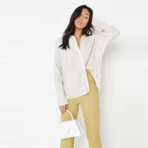 Image of Missguided Plisse Longline Oversized Shirt - Cream
