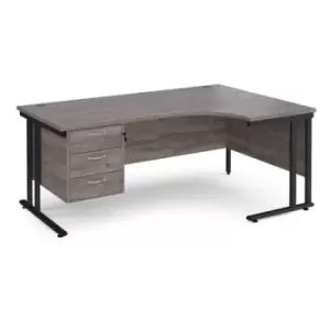 image of Maestro 25 right hand ergonomic desk 1800mm wide with 3 drawer pedestal - Black cantilever leg frame and grey oak top