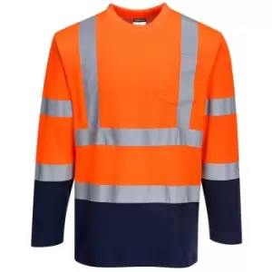 image of S280ONRL - sz L Two-Tone Long Sleeved Cotton Comfort T-Shirt - Orange/Navy - Portwest