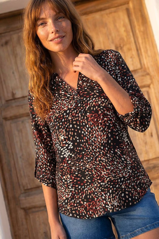 Image of Roman Womens Abstract Puff Print Shirt in Copper Size: 10 Copper Female 10
