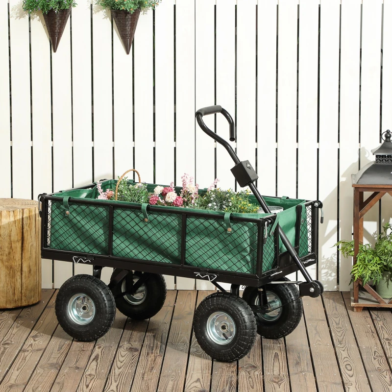 Image of Outsunny Garden Cart with Removable Liner, Quick-Release Sides, Green Green