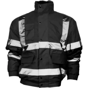 image of Yoko Mens Hi-Vis Bomber Jacket (S) (Black) - Black