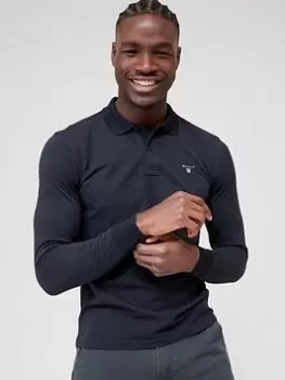 Image of GANT Original Long Sleeve Polo Shirt - Black, Size 3XL, Men