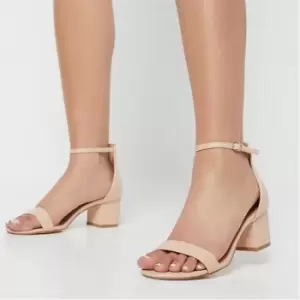 image of I Saw It First Faux Leather Mid Block Heel Barely There Sandals - Nude