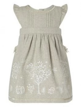 Image of Monsoon Baby Girls Tweed Embroidered Dress - Taupe