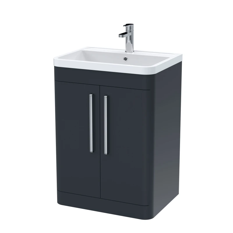 Image of Balterley Floor Standing 2 Door Vanity Unit Polymarble Basin Black 600mm Black