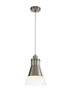 Image of Ceiling Dome Pendant, 1 x E27, Satin Nickel, Clear Glass