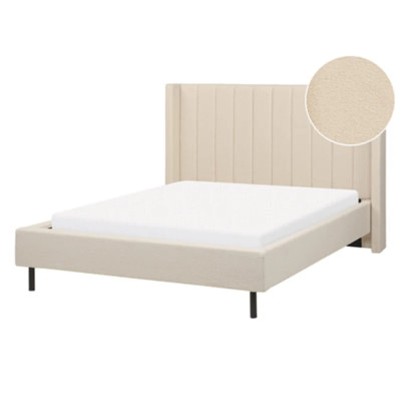 Image of Beliani Bed Boucle Villette 140 X 200 Cm (Eu Double) Beige