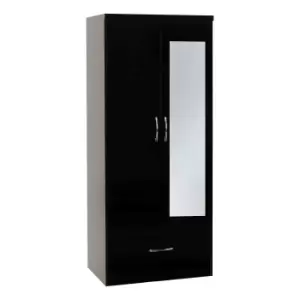 Image of Seconique Nevada Mirrored 2 Door Wardrobe - Black Gloss