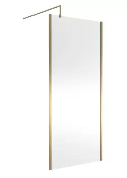 image of Nuie 900mm Outer Framed Wetroom Screen With Support Bar - Brushed Brass