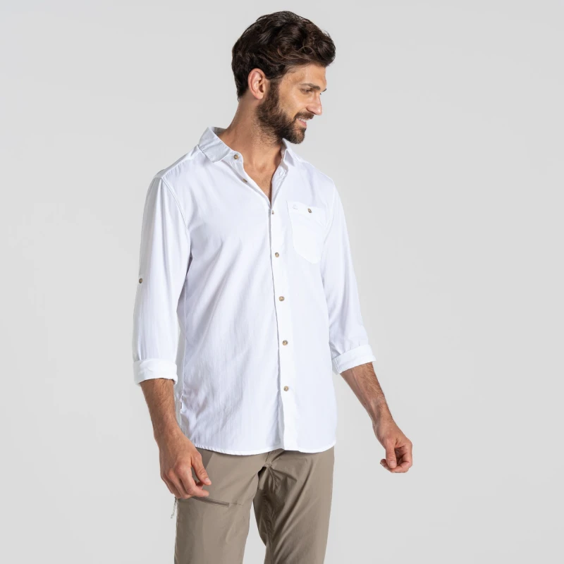 Image of Craghoppers Craghoppers Men Nosilife Nouro' Long Sleeve Shirt in Ecru Size: Small Ecru S Male 5063260001465
