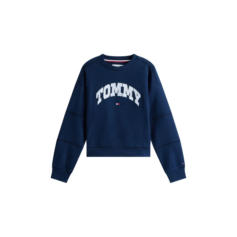 Image of Tommy Hilfiger Kids Varsity Crew-Neck Relaxed Fit Sweatshirt Night Navy C1G female 8Y