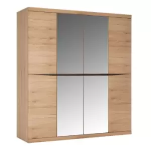 image of Kensington 4 Door Wardrobe With 2 Mirror Doors In Oak Effect