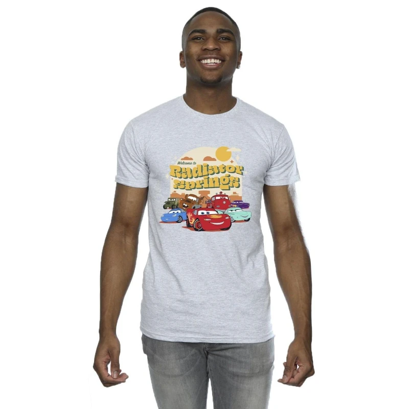 Image of Disney Men Cars Radiator Springs Group T-Shirt in Grey Size: Small Grey S Male 5063283485624