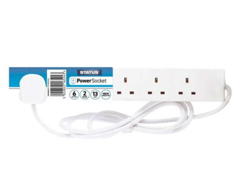 Image of Status S6W2Ms12 Extension Lead 240V 6-Gang 13A White 2M Sin6Sm2W