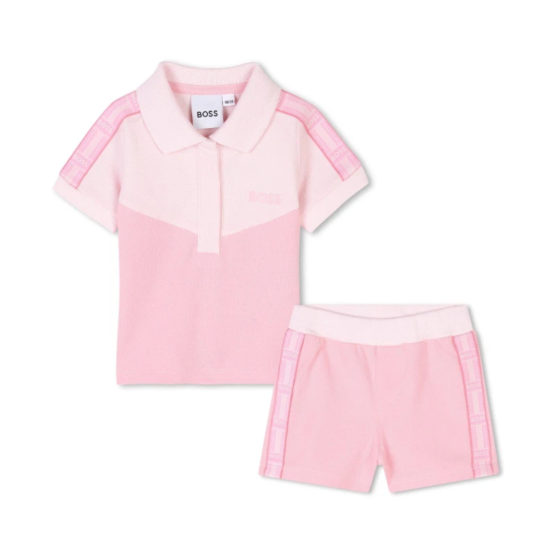 Image of Boss Kids Polo Shirt and Shorts Set Pink 46X female 3 Mnth