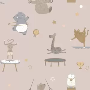 Image of Holden Decor Animal Gymnastics Pink Wallpaper