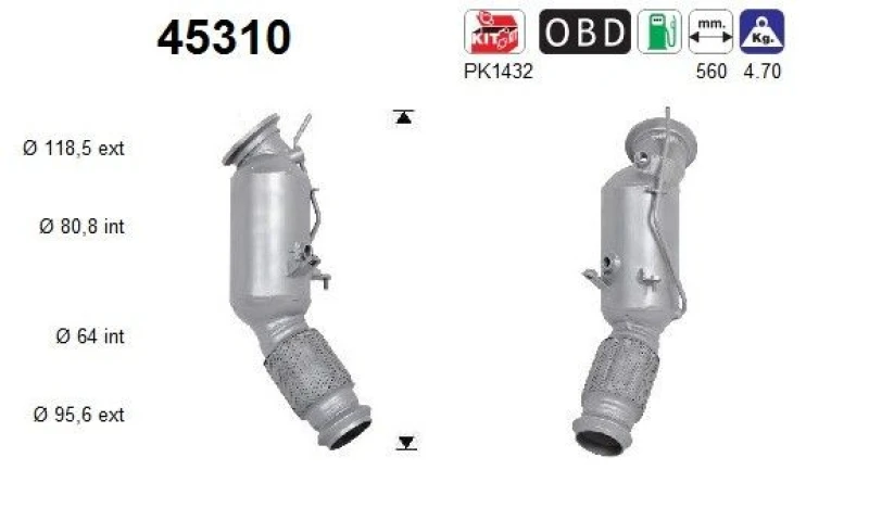Image of AS Catalytic converter AS 45310