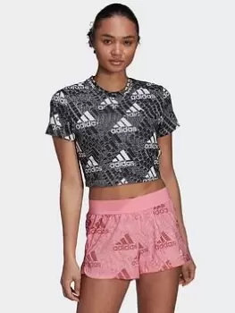 Image of adidas AEROREADY Made for Training Logo Print Crop T-Shirt, White/Black Size XS Women