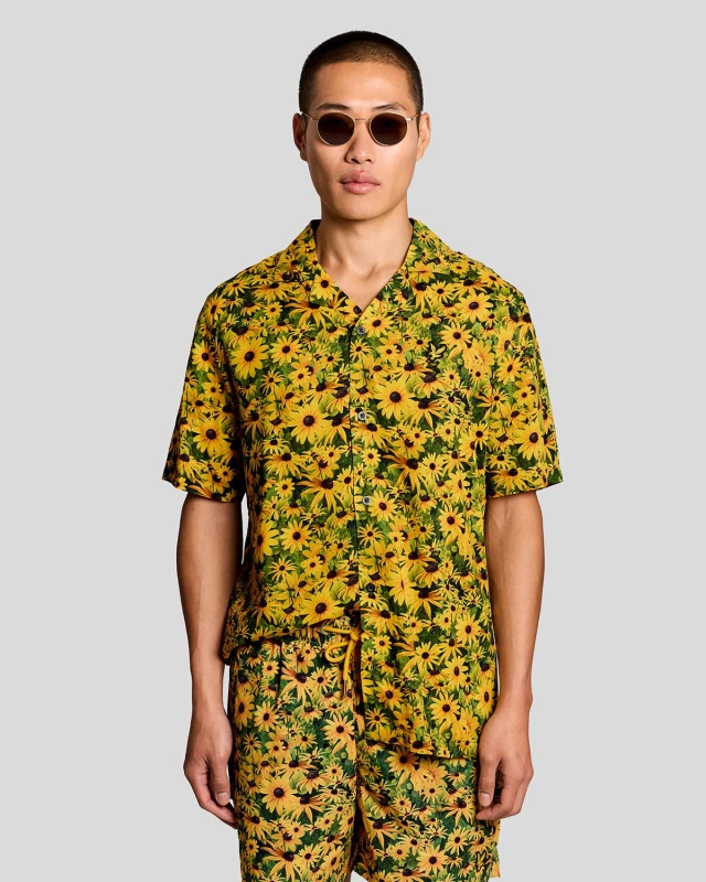 Image of Lyle & Scott Mens Floral Graphic Resort Shirt in Yellow