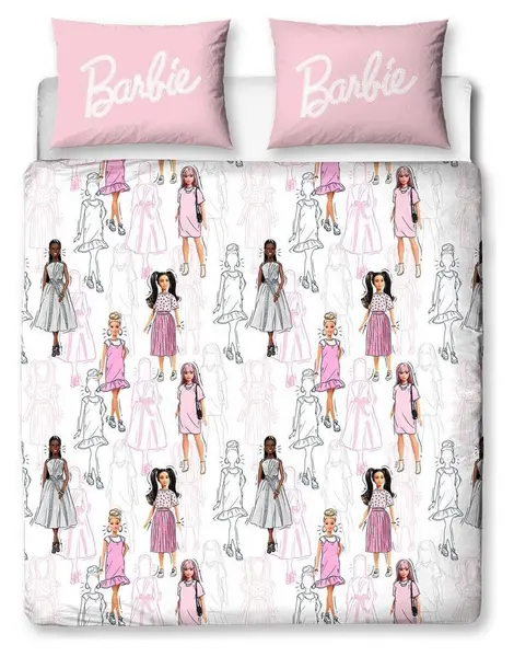 image of Barbie White Reversible Kids Bedding Set - Double