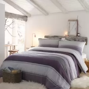 Image of Fusion Betley Stripes 100% Brushed Cotton Reversible Duvet Cover Set, Plum, Double