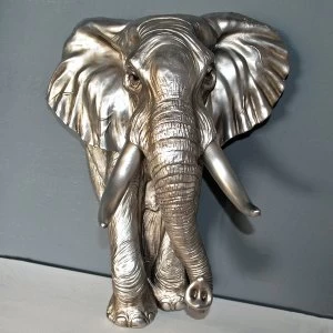 image of Antique Silver Large Elephant Wall Art