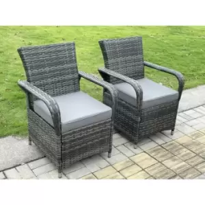 image of Fimous 2 Seater Outdoor Dark Grey Rattan Lounge Complete Sofa Set with Curved Arm Chairs