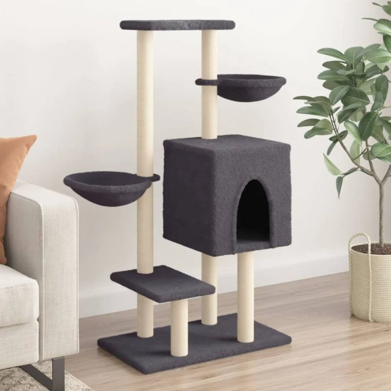 Image of vidaXL Cat Tree with Sisal Scratching Posts Dark Grey 117 cm, Grey 172120