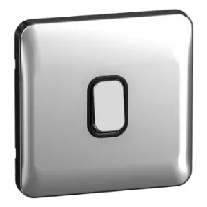 image of Schneider Electric Lisse Screwless Deco - Single Light Switch, Double Pole, 20AX, GGBL2010BPCS, Polished Chrome with Black Insert