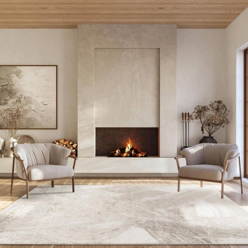 Image of Elysium Modern Abstract Living Room Area Rug Metallic Sheen -Expression Pearl 60Cm X 220Cm