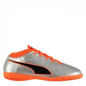 image of Puma ONE 4 Junior Indoor Football Trainers - Silver/Orange