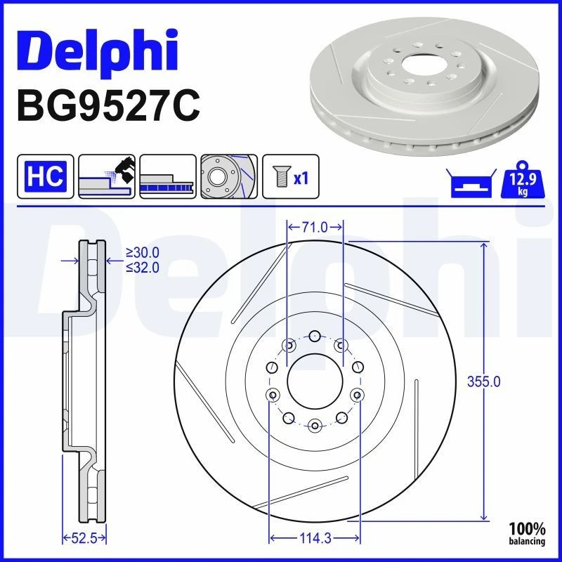 Image of DELPHI Brake disc DELPHI BG9527C