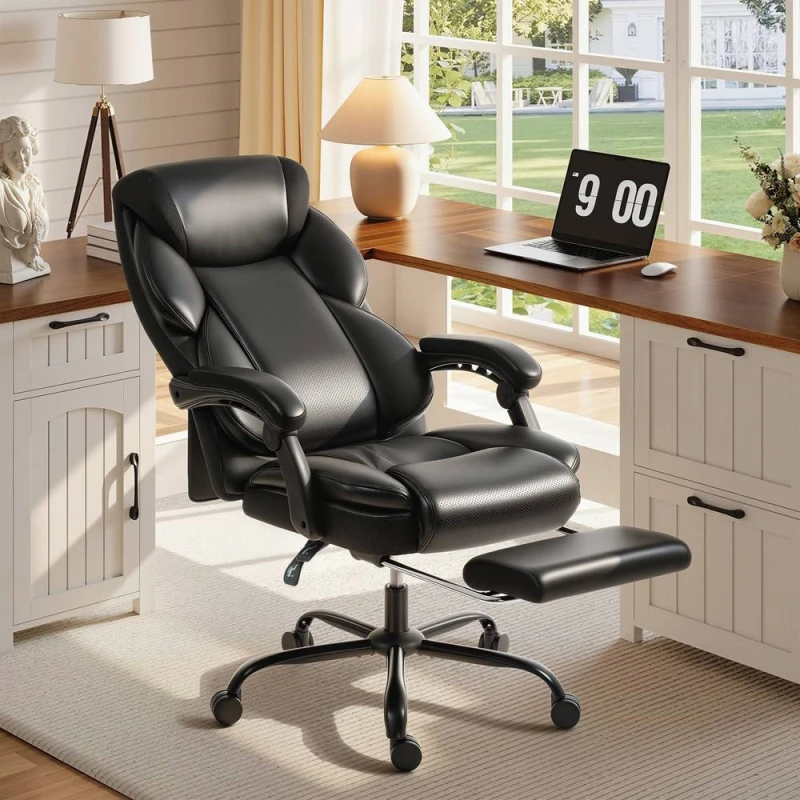 Image of HOMCOM Adjustable Office Chair with Footrest, Armrest, Casters, Black Unisex