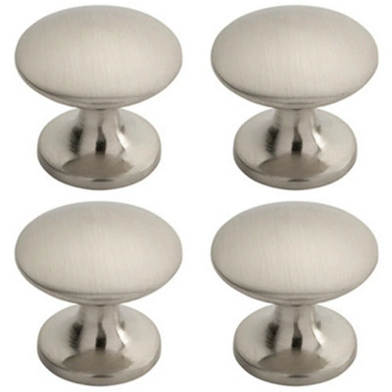 Image of Loops 4x Fingertip Cabinet Door Knob 30mm Diameter Satin Nickel Cupboard Handle Metallics unisex