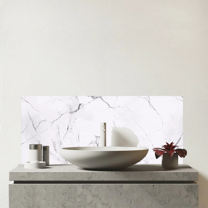 Image of Warren Reed - Designer White Marble Effect Glass Bathroom Splashback in Grey Grey Unisex