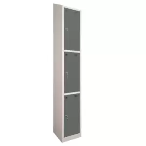 Image of 3 Door Locker, 300X300, Grey Carcass/Dark Grey Doors, Sloping Top, Camlock