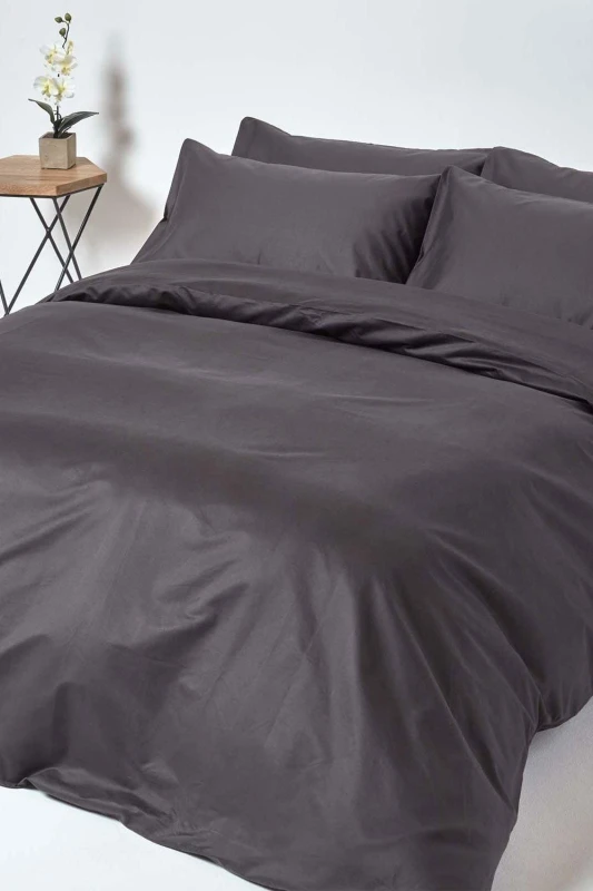 Image of Homescapes Dark Charcoal Grey Egyptian Cotton Duvet Cover With Pillowcases 1000 Tc, Super King