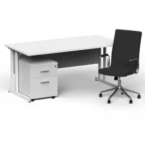Image of Impulse 1600800 White Cant Desk White 2 Dr Mobile Ped & Ezra