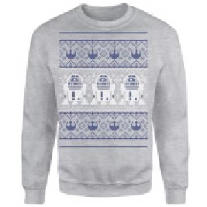 Image of Star Wars R2D2 Christmas Knit Grey Christmas Sweatshirt - S - Grey