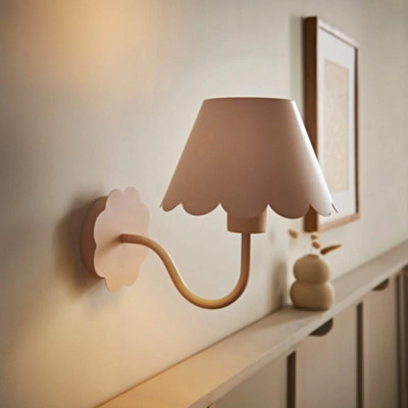 Image of ValueLights ValueLights Hattie Rechargeable Metal Scalloped Edge Wall Light in Pale Pink Pale Pink One Size Unisex 5016529273042