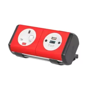 Image of Hubble clip-on power module 1 x UK socket and 1 x TUF (A&C connectors) USB charger - yellow