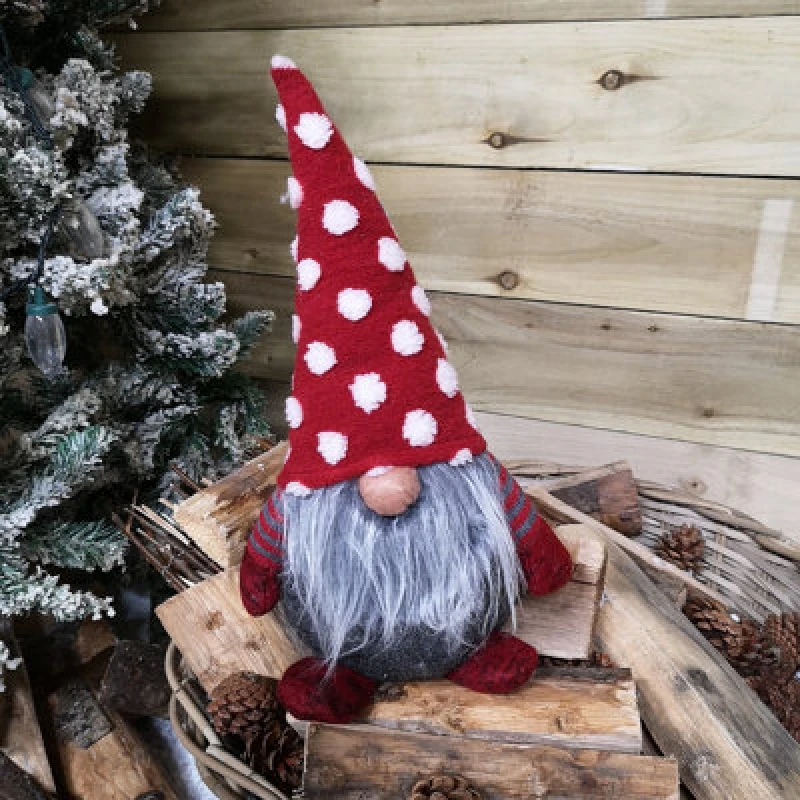 Image of Samuel Alexander 39cm Festive Grey & Red Bearded Christmas Gonk with White Polka Dot Hat Red