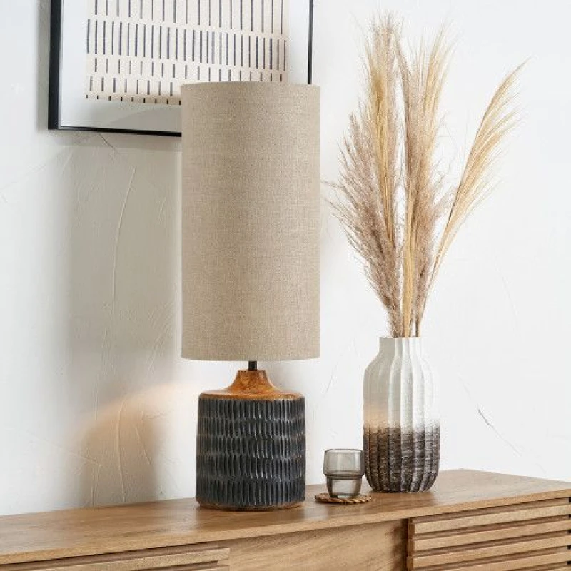 Image of Ruma Antique Black Wash Mango Wood Table Lamp Black Unisex