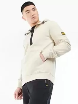 Image of Barbour International Arm Badge Half Zip Hoodie, Beige Size M Men